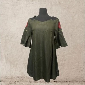 Gorgeous ENTRO Boutique Olive-Green Cold Shoulder Ruffles & Embroidered - Picture 1 of 5