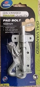 Zenith Galvanised Trade Padbolt 100mm With Screws For Sheds Tool Boxes and Gates - Picture 1 of 3