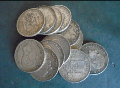 5 Pesetas 1870-1898 Spain Colonial Silver Coin Small 8 Reales 25g. 1 COIN .1 PC - Image 1 of 4