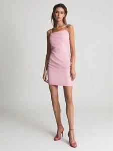 Reiss Pink Ariela Stretch Linen Bodycon Mini Dress Size UK 8 NEW £188.00 💫 - Picture 1 of 7