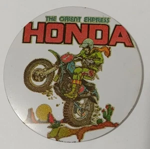 HONDA MOTORCYCLE VINTAGE BUTTON PIN ORIENT EXPRESS DIRT BIKE HONG KONG - Picture 1 of 6