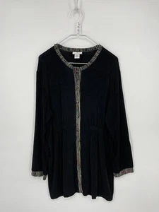 The Travel Collection Jacket Plus 1X Black Slinky Colorful Trim Button Up Blouse - Picture 1 of 8