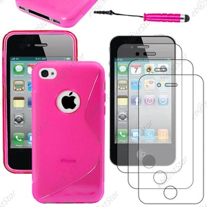 Coque SiliconeS-line Rose pour Iphone 4S 4+Mini Stylet+3 Film �cran - Photo 1 sur 1