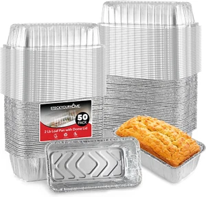 Stock Your Home Disposable Aluminum Loaf Pans with Lids, 2 Lb (50 Pack) Foil Bak - Picture 1 of 12
