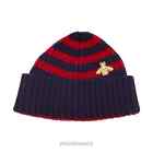 🔴 Gucci Embroidered Bee Wool Cap -  Striped