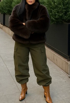 Brown High Neck Faux MINK Fur Vintage coat 80’s Large - Image 1 of 4