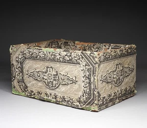 NICE! Antique C.1800 Wallpapered Folk Art Storage Box w/ Wrought Square Nails - Picture 1 of 13