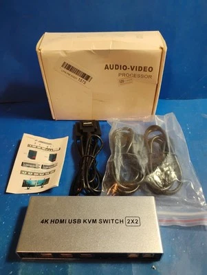 KVM Switch 2x2 4K 60Hz 2 in 2 out Dual Monitor HDMI, USB-C, USB New - Image 1 of 4
