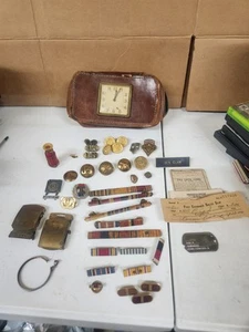 Military Button Ribbon Brass buckle awards extras WWII Korea Senatore Clock Case - Picture 1 of 9