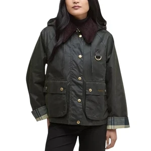 Barbour Reighton Waxed Tartan Plaid Cuffs Jacket Hood Black Women 10 NWT - Picture 1 of 14