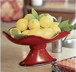 Southern Living at Home Cinnabar Red Scalloped Edge Footed Compote 13” Retired - Picture 1 of 22