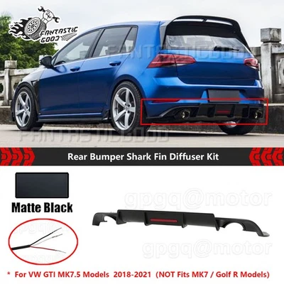 For VW GTI MK7.5 2018-21 Matte Black V Style Rear Bumper Shark Fins Diffuser Kit - Image 1 of 4