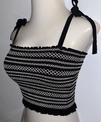 Black & White Spaghetti Strap Tube Top Crop Blouse ~ Size Small S - Image 1 of 4