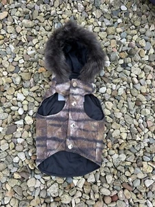 Mulberry Tiger Print Fur Hood Dog Coat Medium M - Picture 1 of 9