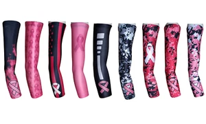 Breast Cancer Awareness Sports Arm Sleeve Compression Arm Sleeve Pink Ribbon - Picture 1 of 12