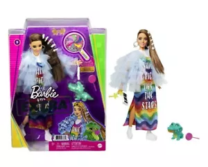 Barbie Extra Puppe #9 in blau gerüschte Jacke Haustier Krokodil Bling Haarspangen - Bild 1 von 5