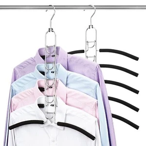 Space Saving Clothes Hangers Multilayer Metal 2 Pack 5 in 1 Saver Coat Anti-Slip - Picture 1 of 7