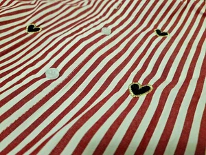 Showdiya Women Red White Striped Blouse Shirt Top Heart Embroidery Size M 10 - Picture 1 of 3