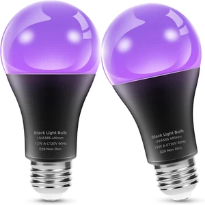 UV Black Light Bulbs12W Blacklight, 100-Watt Equivalent Glow in the Dark 2 Pack - Picture 1 of 11