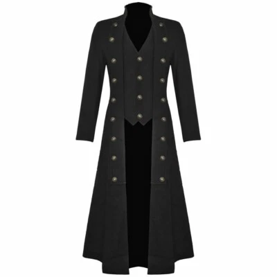 Men’s Steampunk Military TRENCH COAT Long Jacket Black Gothic VTG/USA Sizes - Image 1 of 4