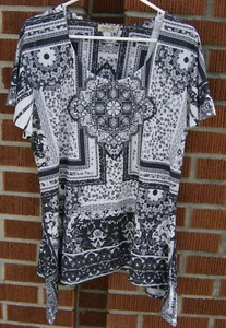 New - One World Live and Let Live, Black & White Ladies Top Sz XL #9540N-39A14P - Picture 1 of 4