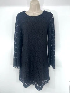 H&M Black Stretch Lace Retro Style Flared Sleeve Women's Shift Dress UK 12 14 M - Picture 1 of 3