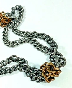 Vintage J CREW Grob Zweifarbig Metall Geknotet Dick 2 Strang Kette Glieder Halskette - Bild 1 von 6