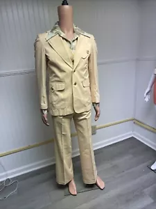 Vtg 1970s Men’s 3 Piece Beige Leisure Suit Webster 35 33X31.5 Bell Bottoms Shirt - Picture 1 of 24