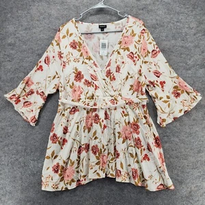 Torrid Shirt Womens 1X 14/16 Short Sleeve V Neck White Floral - Picture 1 of 6