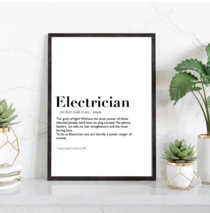 Electrician Definition Print Funny Minimalist Wall Art Poster Gift Idea - Picture 1 of 4
