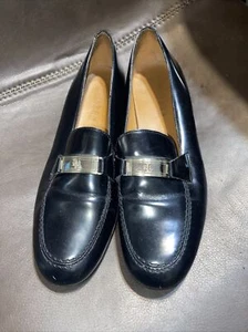 RALPH LAUREN Leather BLACK LOAFERS, SILVER BUCKLE 8B - Picture 1 of 6