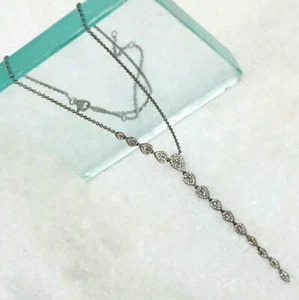 Pave Diamond Lariat Necklace 925 Silver Diamond Womens Necklace Wedding Gift. - Picture 1 of 12