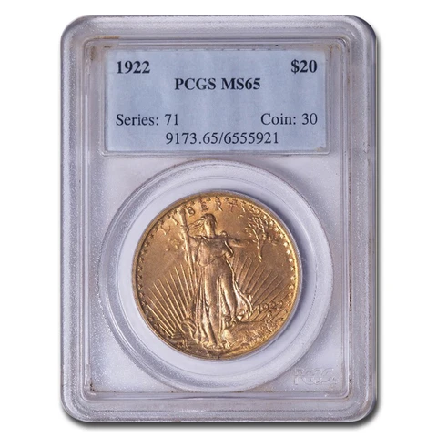 1922 $20 Saint-Gaudens Gold Double Eagle MS-65 PCGS - SKU #18047 Cover