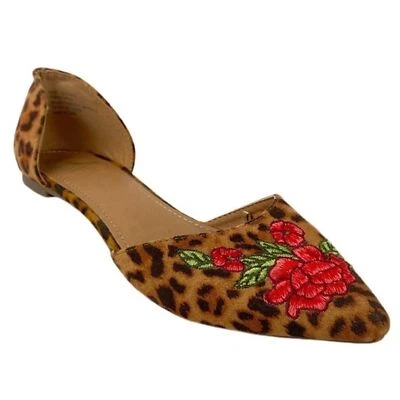Report Flats Womens Size 7 Floral Embroidered Pointed Toe Animal Print - Image 1 of 4