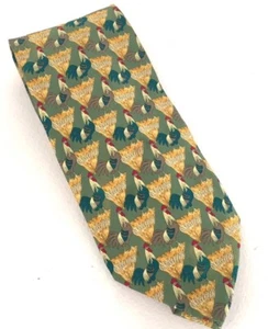 NAZARENO GABRIELLI Men’s Gold Tie 100% Silk Rooster/hay Print Italy 59”- 3.75” - Picture 1 of 9