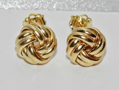 PENDIENTES DE ORO AMARILLO DE 9 QUILATES CON NUDO DE AMOR PARA DAMAS ~ SELLO DEL REINO UNIDO - ORO SÓLIDO DE 9 K Foto 1 de 4