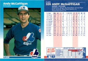 Andy McGaffigan 1987 Fleer Baseball Card 326  Montreal Expos
