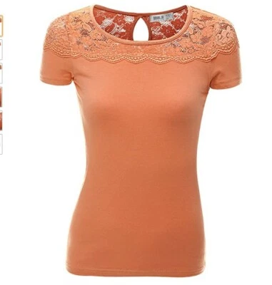 Doublju резинке кружева панель футболка верх для женщин с плюс размер оранжевый X большой - Изображение 1 из 4