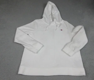 Tommy Hilfiger Sweater Womens Medium White Logo Sweatshirt Hoodie Fleece Ladies - Picture 1 of 11