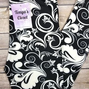 Kids Girls Toddler Leggings Black and White Paisley Print Buttery Soft SMALL - Picture 1 of 4