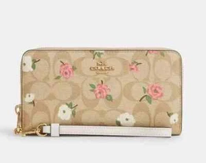 NWT Coach CR966 Long Zip Around Wallet In Signature Canvas With Floral Print - Picture 1 of 2