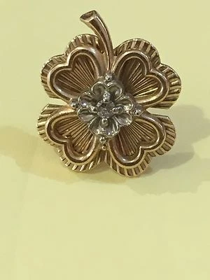 复古 14k 纯金 4-叶夹胸针 — 第 1/4 张图片