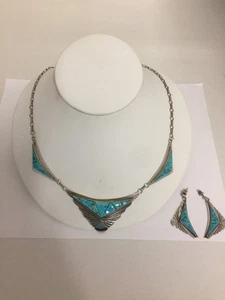 Indianer Türkis Halskette Ohrring Set Signiert LA Sterlingsilber - Bild 1 von 9