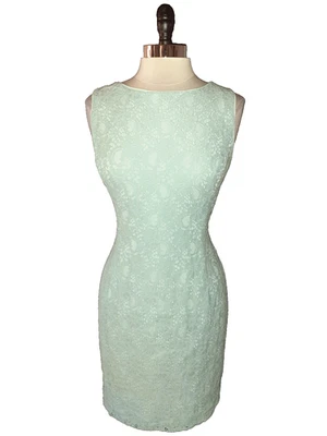 LAUREN RALPH LAUREN Size 14 Sheath Dress Aqua Blue Floral Lace Sleeveless - Image 1 of 4