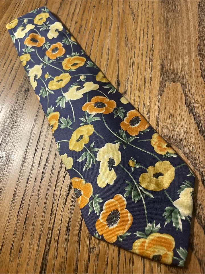 Vintage EUC Kenzo Paris Floral Silk Satin Tie Designer Necktie Made In Italy - Image 1 of 4