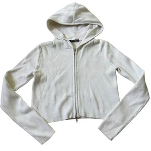 Brandy Melville Crop-Pullover weiß Stretch Strick Kapuze Damen Einheitsgröße | 27-24 - Bild 1 von 6