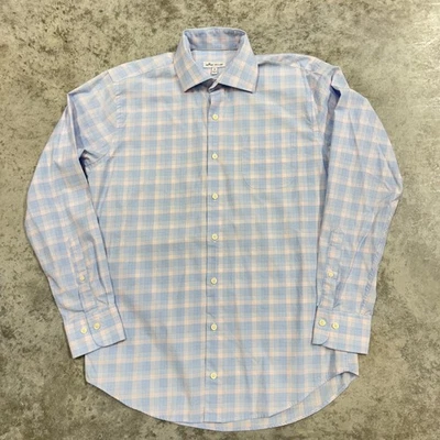 Peter Millar Shirt Mens Medium Blue Pink Plaid Stretch Button Down Dress Casual - Image 1 of 4