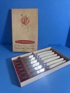 Regent Sheffield Set di coltelli da bistecca vintage 6 pezzi in scatola inox Inghilterra (T10 - Foto 1 di 9