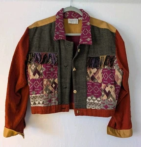 Vintage Passports by Pier 1 Jacket Women’s L Southwest Boho Tapestry Patchwork - Picture 1 of 10