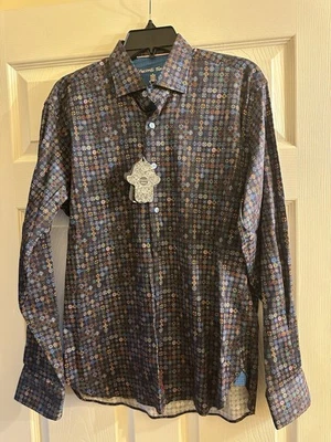 NWT  Luchiano Visconti Black Multicolor Button Down Shirt Medium $155 - Image 1 of 4
